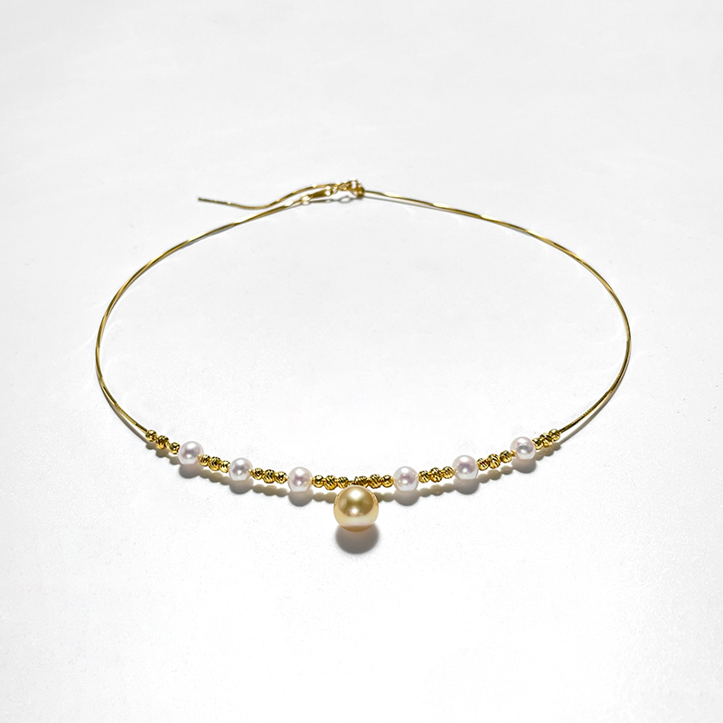 红桥珍珠 海水南洋金珠搭淡水珍珠设计款微笑项链 银