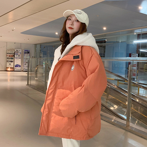 oversize羊羔绒短款羽绒棉衣棉服女2023年新款潮秋冬季外套厚棉袄