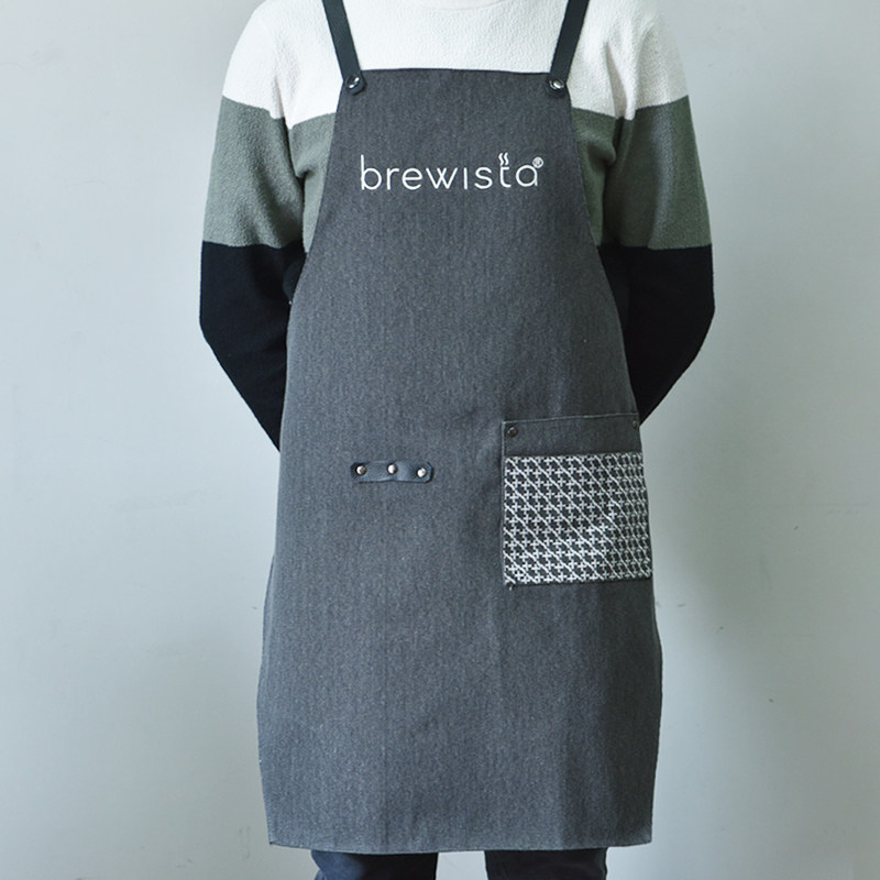 brewista咖啡牛仔围裙餐饮咖啡厅围裙韩版时尚围裙调酒师吧台带袢