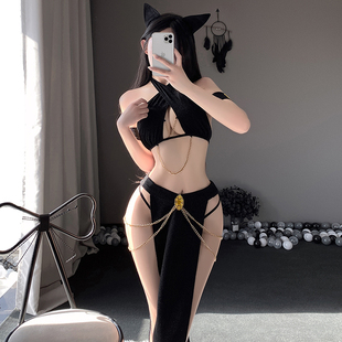 埃及艳后黄金黑金猫女cosplay镂空高叉异域舞姬闪亮制服性感露背