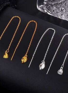 S999纯银莲荷两世欢耳线轻奢森系高级感耳线2026年新品时尚耳饰