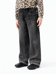 little moco专柜正品25年秋女童烫钻宽松直筒牛仔裤 KBE3JEN015