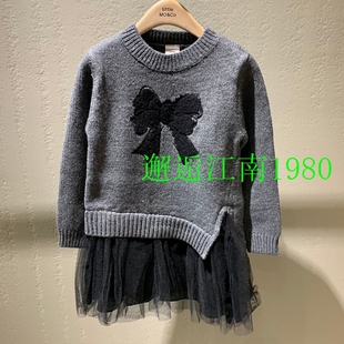 little moco童装25春装新款女童羊毛衣拼接网纱连衣裙 KBE1DRST03