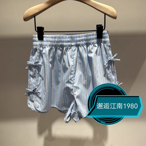 little moco童装26夏季新款女童蝴蝶结纯棉条纹短裤子 KBF2SOT003
