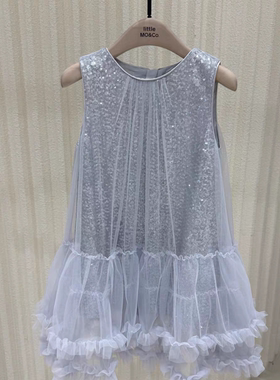little moco 26夏季新款女童珠片绣网纱连衣裙子公主裙KBF2DRS027