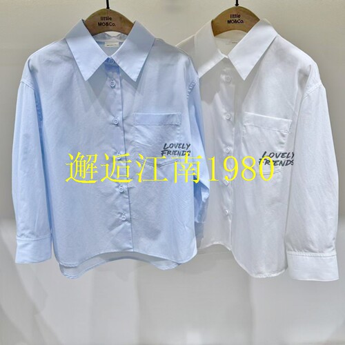little moco童装2025夏男女休闲小熊长袖衬衫衬衣KBE2SHT007