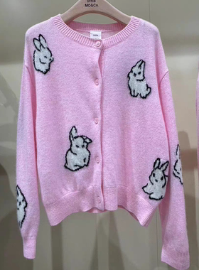 小moco专柜25秋装女童兔子提花毛衣开衫外套KBE3CAR010