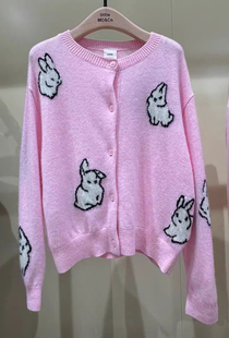 小moco专柜25秋装女童兔子提花毛衣开衫外套KBE3CAR010