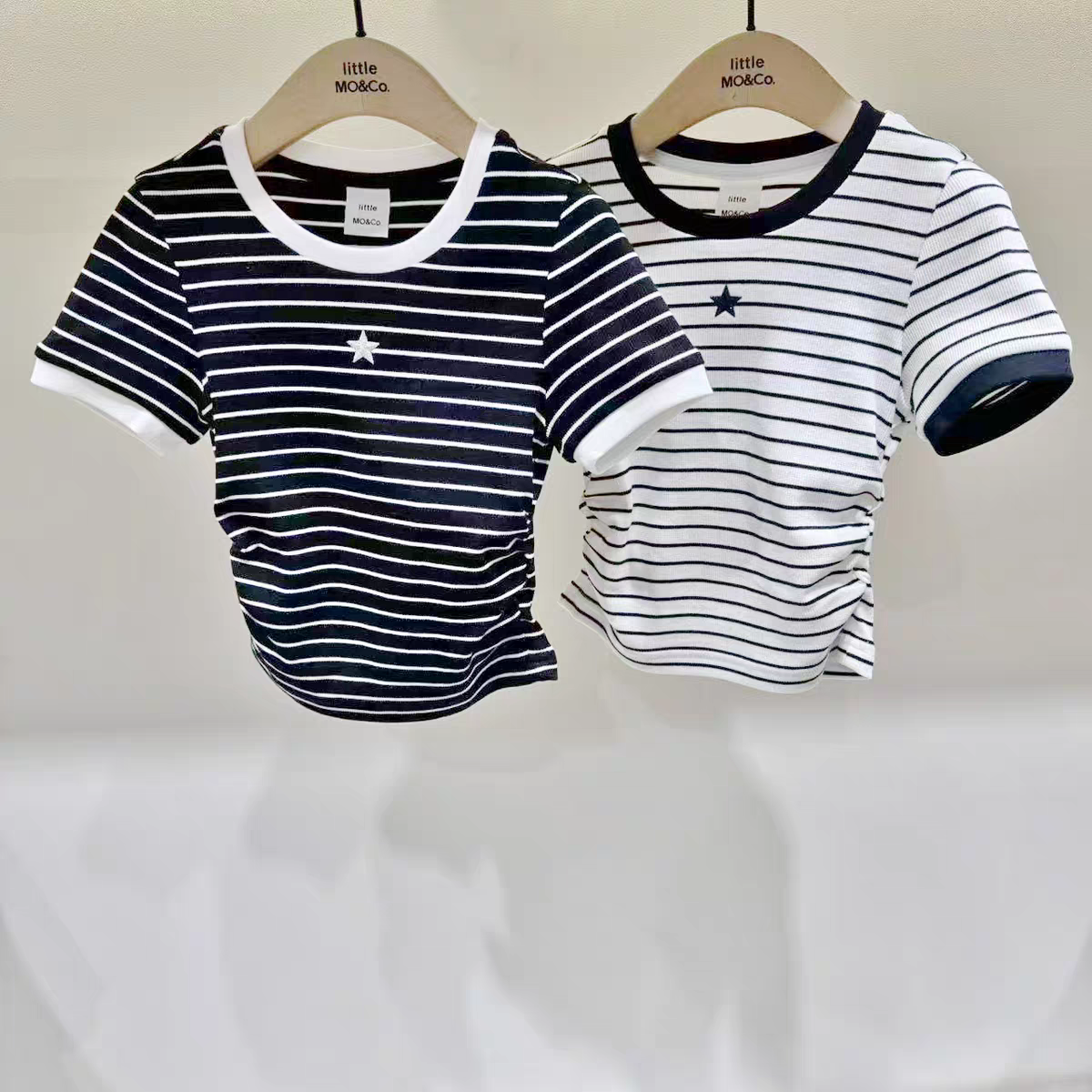 little moco童装2025夏女童休闲条纹短款T恤KBE2TEE007