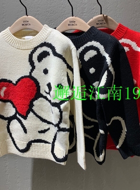 little moco专柜正品24年冬男女童毛衣小熊提花针织衫KBD4SWT017
