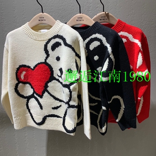 little moco专柜正品24年冬男女童毛衣小熊提花针织衫KBD4SWT017