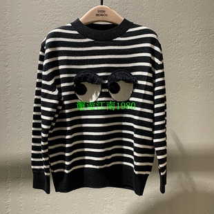 小moco专柜正品24年冬男女童条纹卡通针织衫毛衣KBD4SWT004