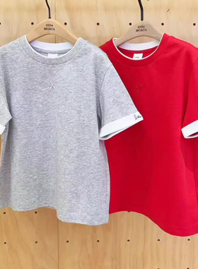 little moco专柜正品25年夏男女童亲子拼接圆领短袖T恤KBE2TEE018