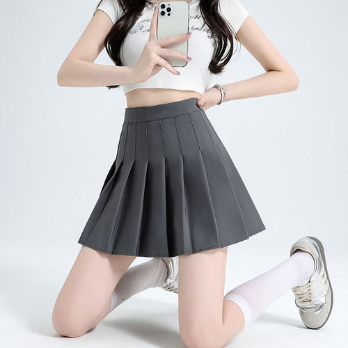 灰色百褶裙女夏季薄款2026新款