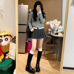 半身裙 高腰显瘦a字西装 灰色日系jk毛呢百褶短裙女秋季 2026年新款
