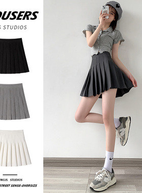 灰色百褶裙女半身裙夏季2026新款高腰小个子jk学院风春秋a字短裙
