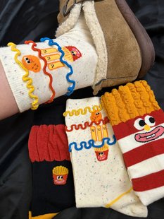 尊嘟很难拒绝 可爱薯条袜子拼接立体花边堆堆袜搞怪配雪地靴袜