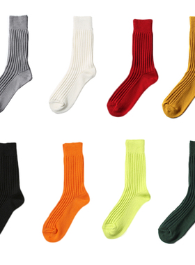 【三双包邮】余文乐同款粗线长袜日系复古军事高筒潮纯色橙色袜子