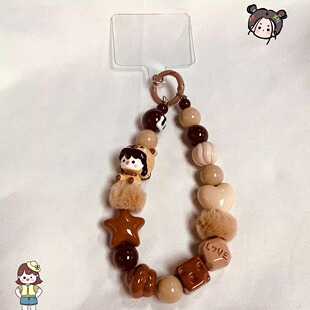 超可爱手机链挂件毛绒小熊公仔吊坠手腕绳链条手链粉挂绳串珠挂链