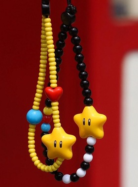 多巴胺米珠黄色星星ccd相机挂绳手机壳挂件配饰拍立得防丢手串珠