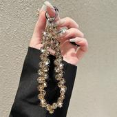 奢华高级感水晶珠子手腕链条挂绳带夹片手机壳通用钥匙扣挂件潮款