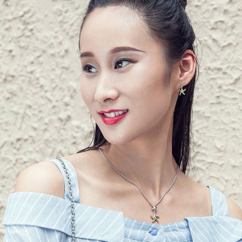 小小水族箱海洋海星潜水耳环精致纯银钻石耳坠清新创意个性耳饰