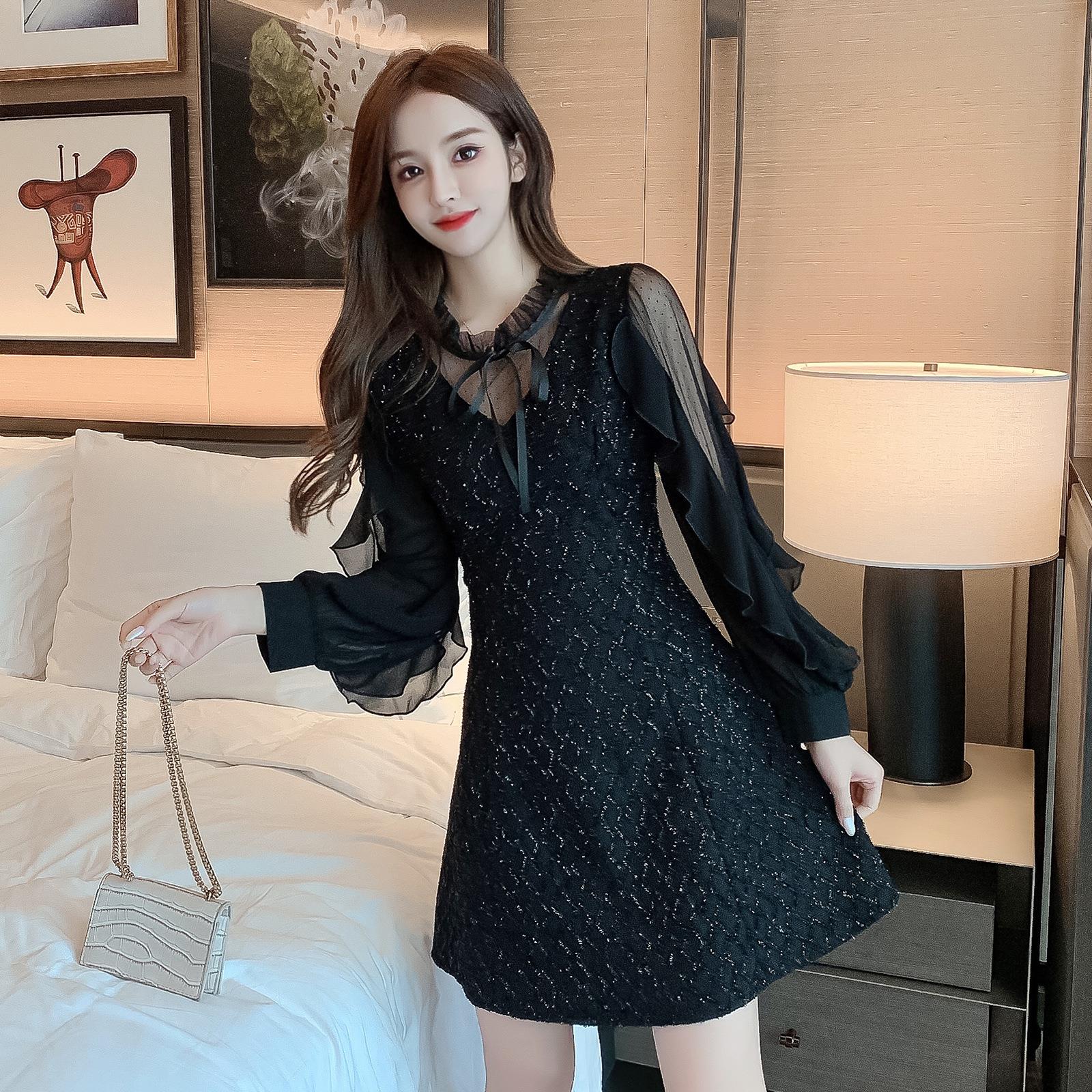 黑色连衣裙子女春季装202