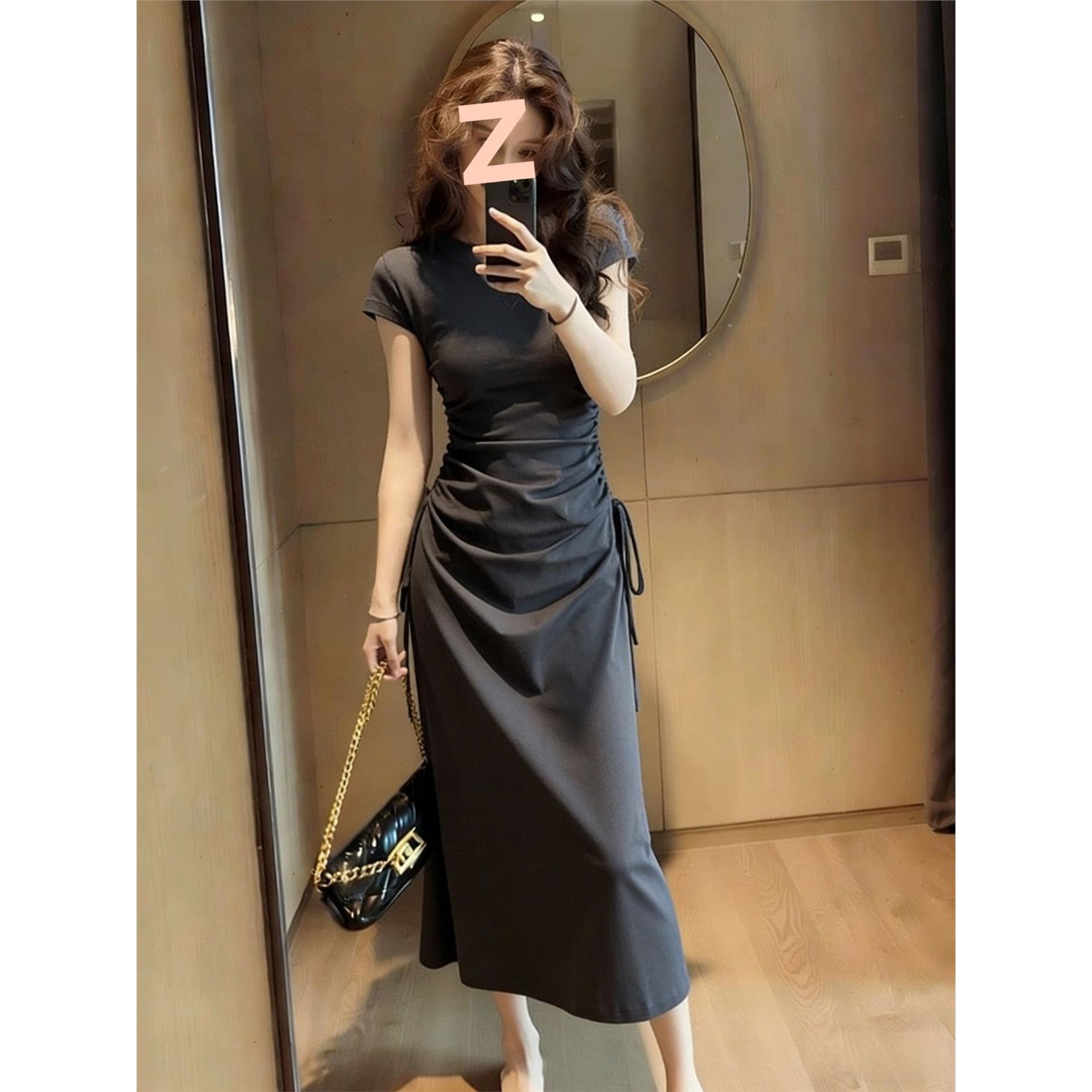 法式灰色短袖连衣裙女202