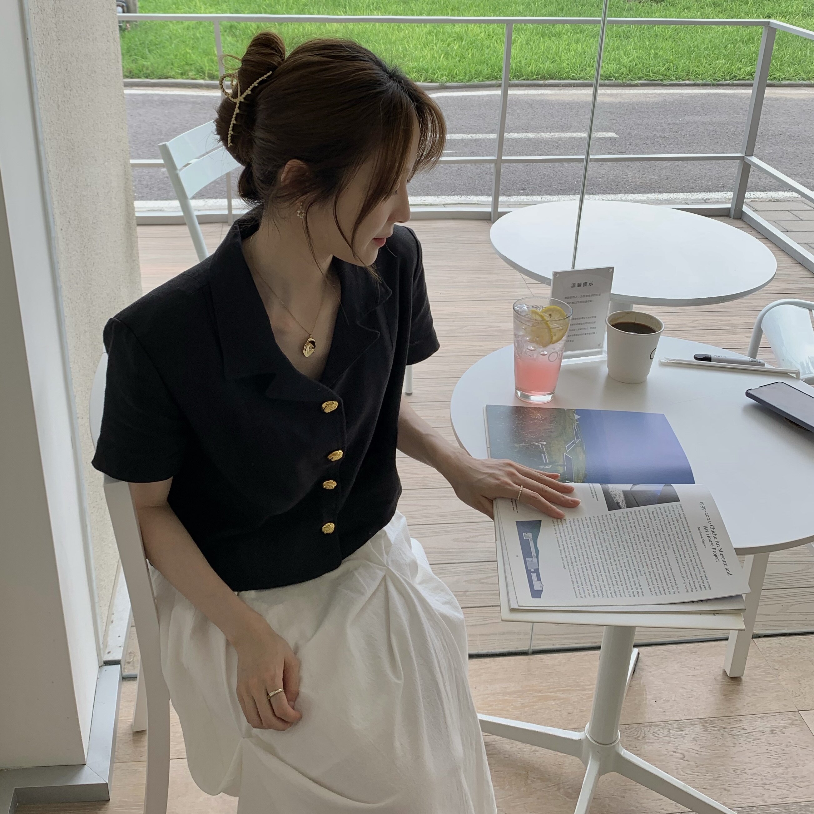 白纱音 自制麻料西服小外套 女夏薄款21新品高级短袖时髦外套 韩