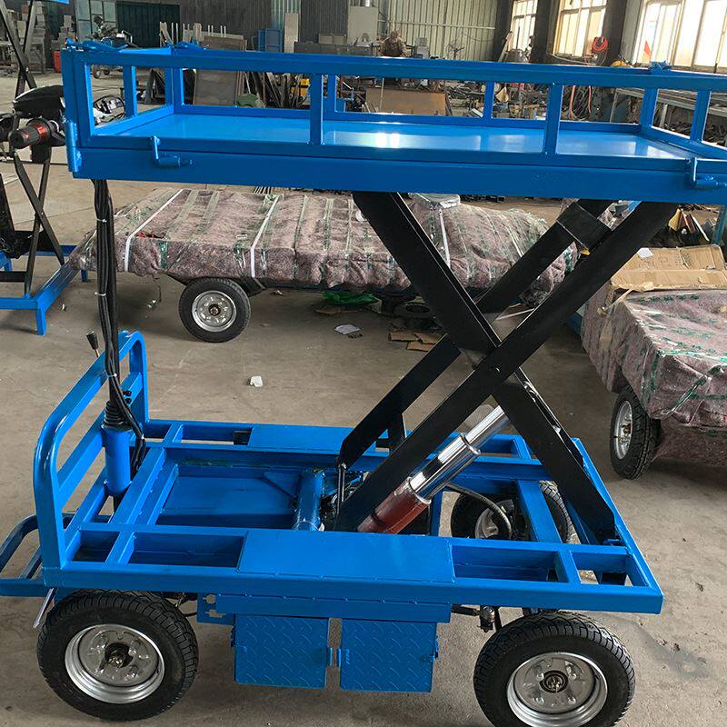 电动四轮液压升降平台 小型物流搬运升降车油缸 举高平板车铭通