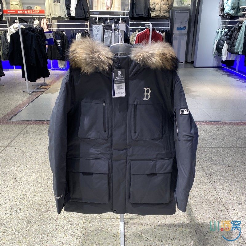 新款正品MLB经典时尚保暖貉子毛领连帽男女款运动休闲羽绒服外套