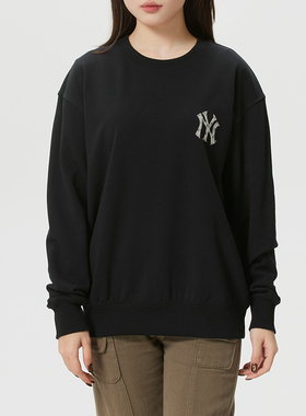 正品MLB男女同款背标LOGO宽松圆领运动休闲卫衣套头衫3AMTM0961