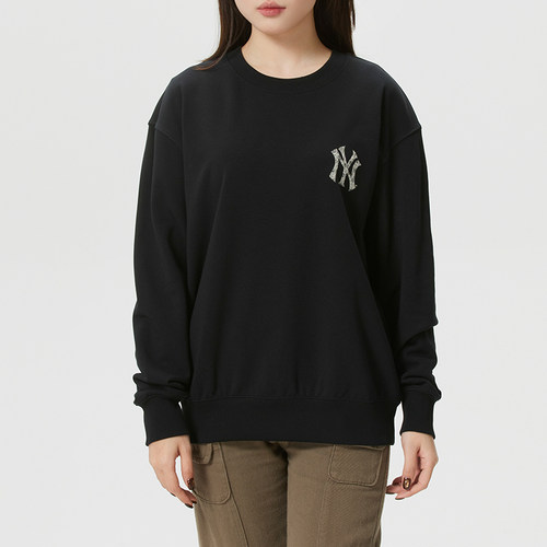 正品MLB男女同款背标LOGO宽松圆领运动休闲卫衣套头衫3AMTM0961