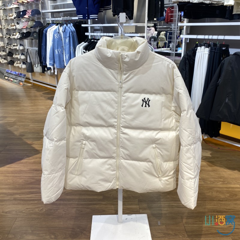正品MLB简约大LOGO百搭保暖男女运动休闲立领羽绒服外套3ADJB0446