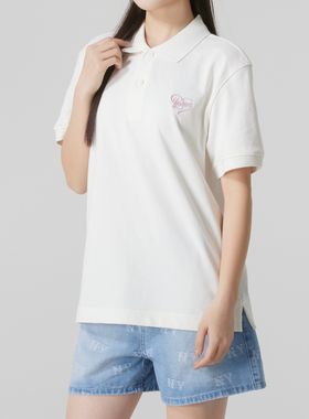 新款正品MLB时尚百搭简约POLO翻领男女休闲宽松短袖T恤3APQH0153