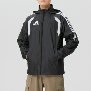 正品Adidas阿迪达斯三条纹简约连帽男运动休闲梭织夹克外套JY9733