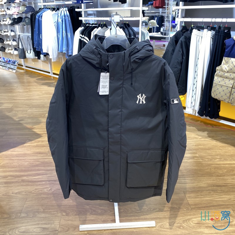 正品MLB简约口袋百搭保暖男女运动休闲连帽羽绒服外套3ADJB1446