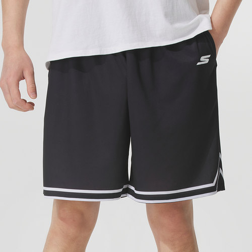 夏季新款正品SKECHERS斯凯奇男简约百搭条纹运动休闲短裤P225M273