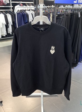 正品MLB简约爱心透气百搭男女运动休闲圆领卫衣套头衫3AMTH9144