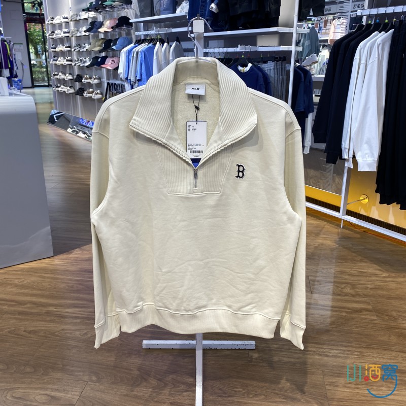 正品MLB简约LOGO百搭时尚男女运动休闲半拉链卫衣套头衫3AMTB0944