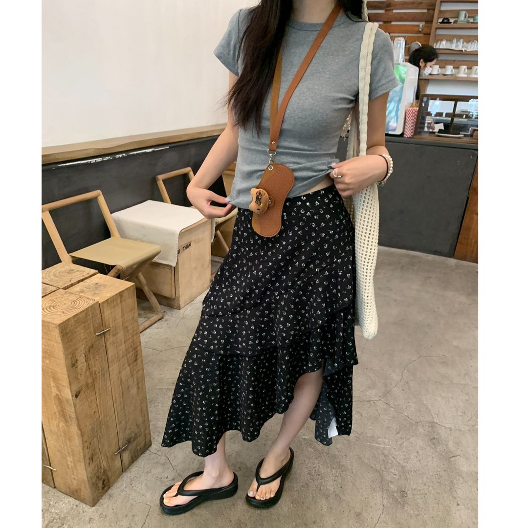 法式不规则碎花半身裙女夏季新款半身裙