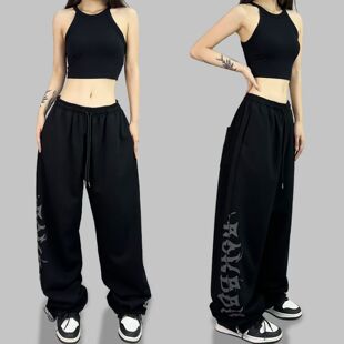 潮 嘻哈宽松休闲运动裤 跨境街舞潮牌爵士舞裤 子女jazz跳舞印花卫裤