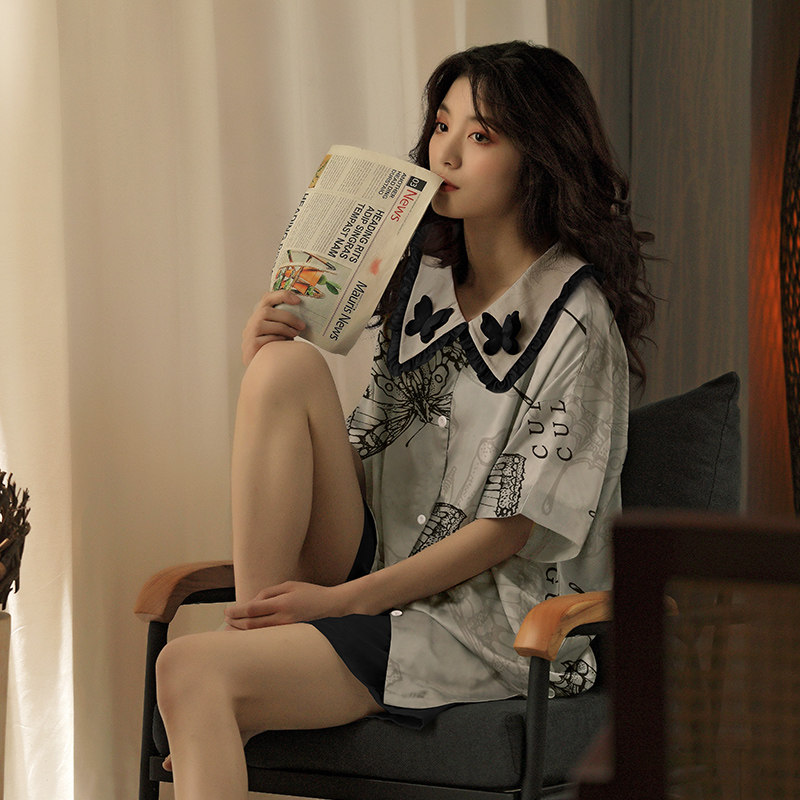 夏季睡衣女凉感短袖短裤大码家居服休闲可外穿居家夏天女士套装