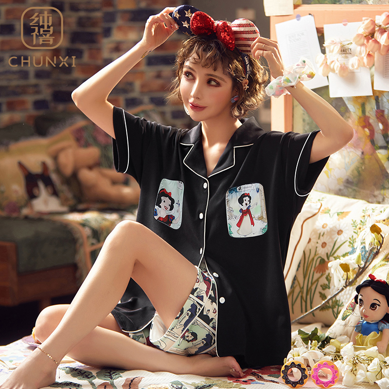 纯禧睡衣女夏季冰丝性感薄款短袖