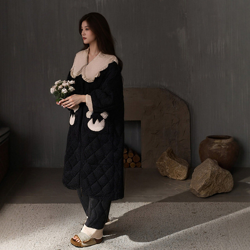 夹棉睡袍秋冬款睡衣女珊瑚绒三层加厚加绒保暖棉袄家居服浴袍套装,女士内衣/男士内衣/家居服,睡衣/家居服套装,淘宝优惠券,粉丝福利购,淘宝优惠卷