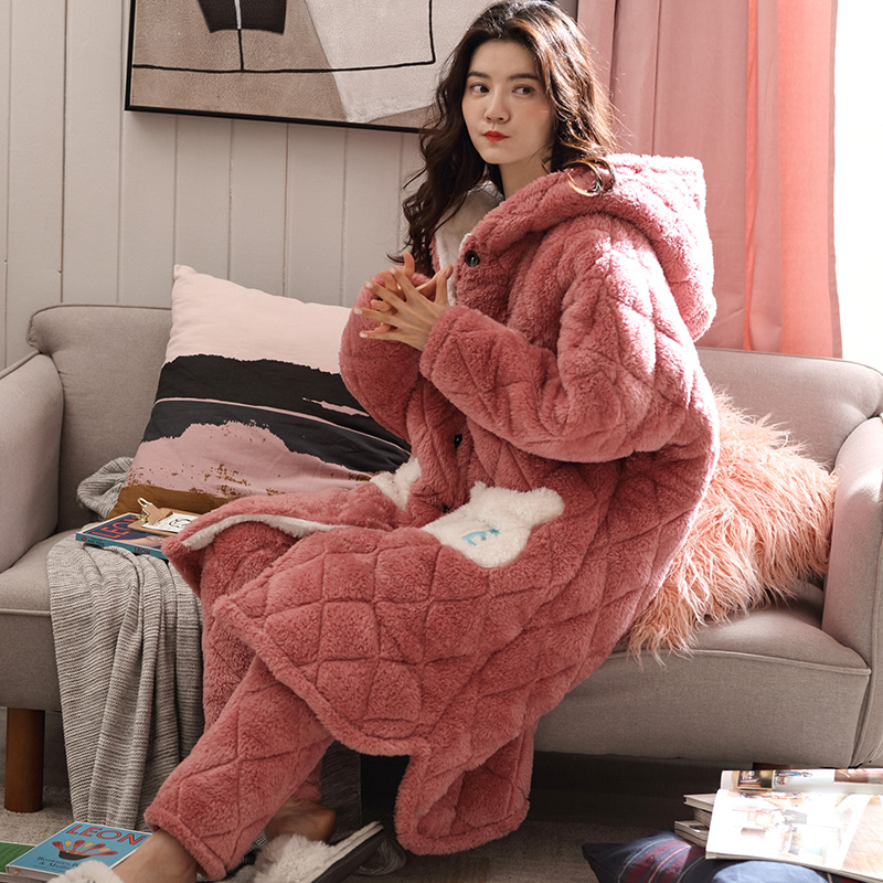 纯禧珊瑚绒夹棉冬季保暖家居服