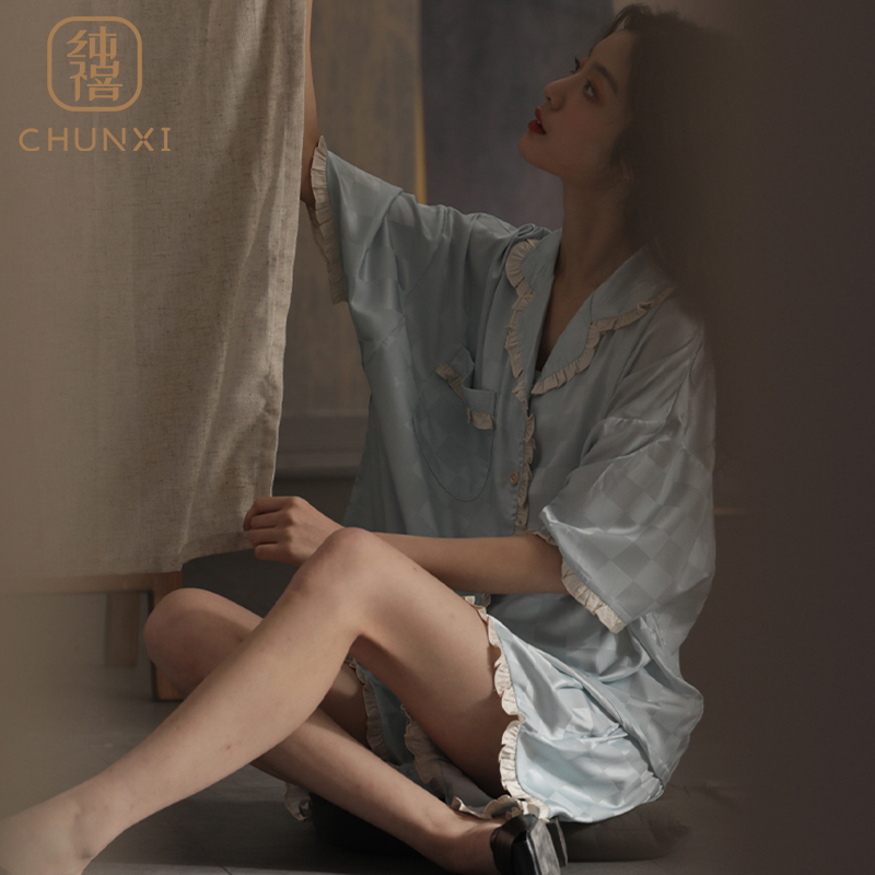 夏季仿真丝真丝女士薄款家居服