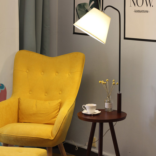 中古风简约遥控茶几实木落地灯