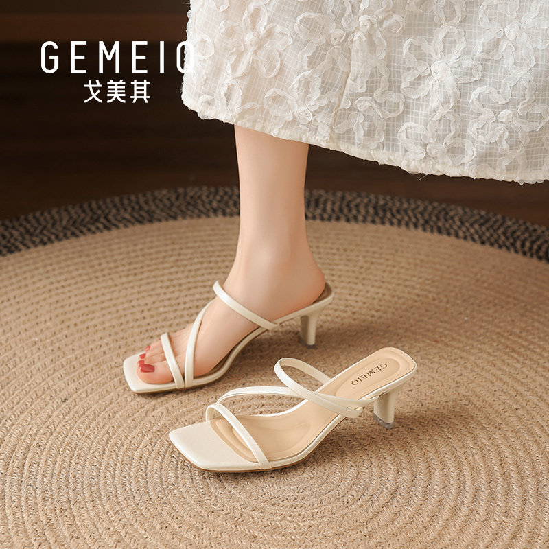 戈美其女鞋夏季新款2026线条细跟凉鞋露趾显瘦爆款拖鞋气质高跟鞋