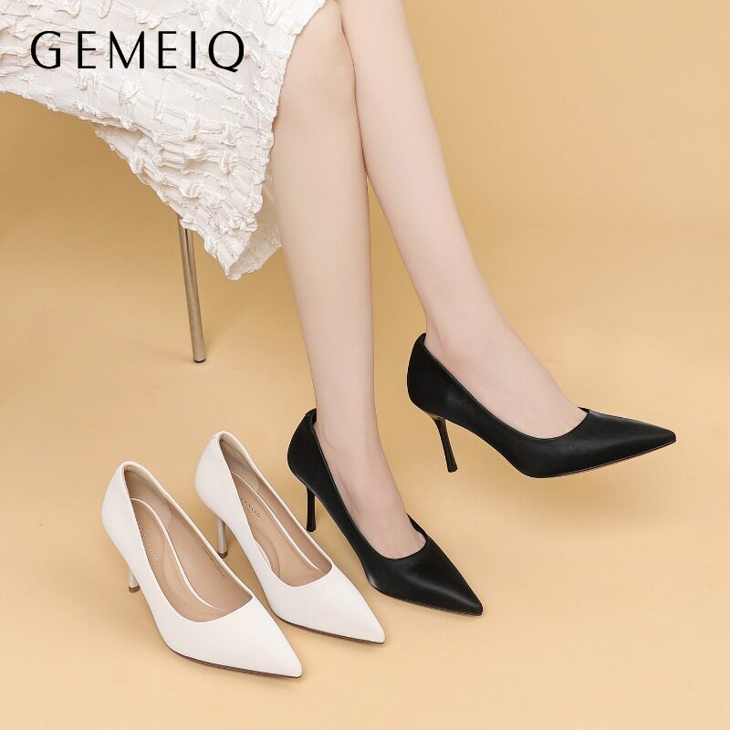 戈美其黑色婚庆高跟鞋女细跟2026春季新款尖头高级感单鞋绝美皮鞋